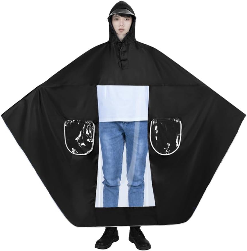 ITODA Motorcycle Rain Poncho Reusable Cycling Scooter Waterproof Extra Large Hoodie Bike Raincoat Transparent Visor Brim Cape (Black)