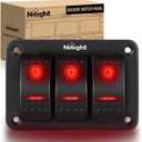 Nilight - 90019C 3 Gang Aluminum Rocker Switch Panel Toggle Dash 5 Pin ON/Off Pre-Wired Rocker Switch Red Backlit Switch for Automotive Car Marine Boat RV