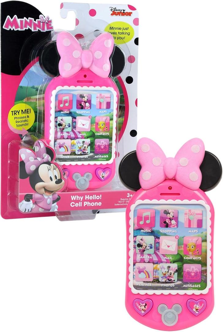 Disney Junior Minnie Bow-Tique Why Hello Pretend Play Cell Phone, Lights and Sounds, Batteries Included, Kids Toys for Ages 3 Up by Just Play