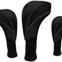 Golf Club Head Covers Set (3 Pieces) for Fairway Woods, Driver, and Hybrids - Long Neck Mesh Design with Interchangeable 3/4/5/6/7/X Number Tags - Golf Accessories for Men and Women
