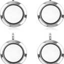 WANDIC Glossy Photo Charms, Pack of 4 Silver Round Memory Locket Pendant Bridal Wedding Bouquet Charms for Photo or Decoration, 25mm