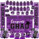 Graduation Decorations 2026 Purple Set, Congrats Grad Decor Set with Banner Backdrop Porch Sign,Hanging Swirls Honeycomb Centerpieces Balloons for Grad Party Decorations (Purple)