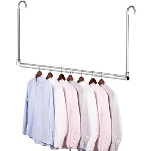 Hanging Closet Rod, Adjustable Width and Height Closet Rods for Hanging Clothes, Premium Stainless-Steel Closet Rod for Ultimate Space Optimization, for Hanging and Drying Clothes, Silver