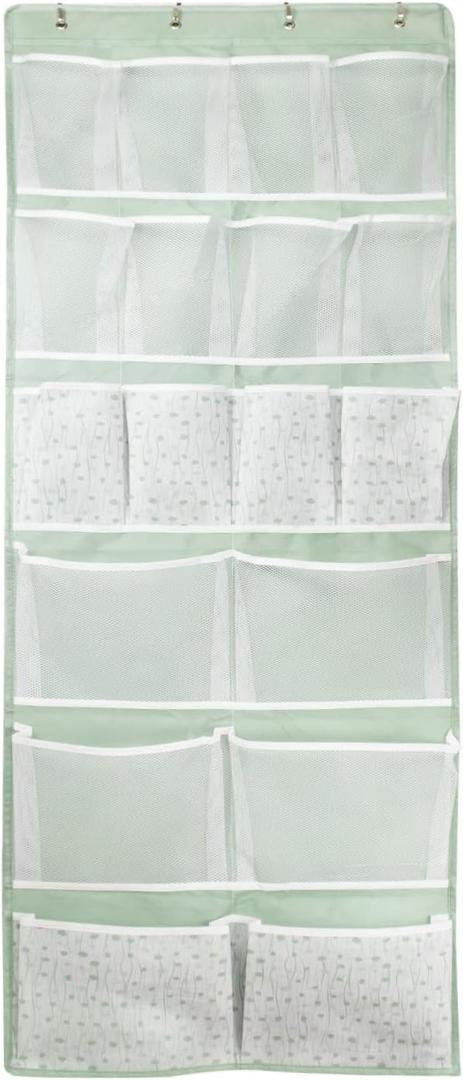 18 Pockets Over the Door Organizer with 4 Kind Pockets, Behind Door Shoes Rack, Back of Closet Storage Organization for Socks, Hat, Underwear, Luggage Packing, Hanging Holder Shelf in Home Dorm, Travel, Green
