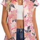GRACE KARIN Floral Eyelet Spring Summer Tops for Women,2026 V Neck Dressy Casual Shirts,Boho Button Down Short Sleeve Blouses (XL)