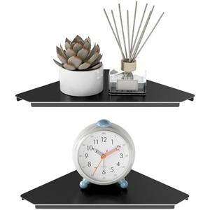 MKO Small Wall Mounted Floating Corner Shelves Metal Black Pack of 2 (10 in)