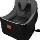 Car Dog Booster Seat,Interior Height 7 Inches Elevated for Small Dog up to 35 lbs,Pet Car Travel Safety Seat with 2 Safety Leashes,Storage Pockets,Non-Slip Bottom(Lookout-Black Outside Grey Inside)