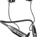 Neckband Bluetooth Headphones6.0 Bluetooth 120 Hours PlaytimeIPX7 Sports Waterproof Earbuds with Microphone Noise Cancelling with TF Card Slot HiFi Stereo (Black)