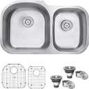 Ruvati 34-Inch Undermount Kitchen Sink 60/40 Double Bowl Kitchen sink, 16 Gauge T-304 Stainless Steel Kitchen Sinks, Deep Basin Sink, Brushed Finish RVM4600, Larger Bowl Left