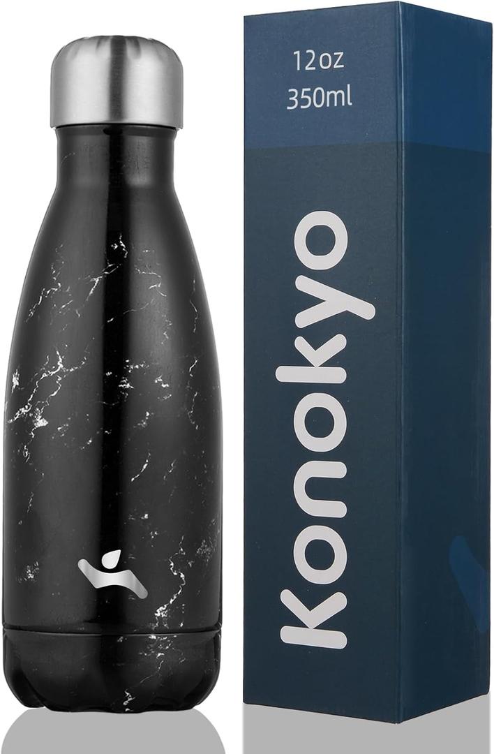 Insulated Water Bottles,12 oz Double Wall Stainless Steel Vacumm Metal Flask for Sports Travel,Marble Midnight (12 Ounces)
