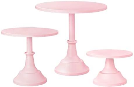 HBlife 3-PCS Pink Cake Stand Set (8"/ 10"/ 12" Plate) for 6-10 Inch Cakes, Perfect Dessert Table Display Set, Cupcake&Cake Stands for Party, Wedding, Birthday, Baby Shower, Anniversary Pink
