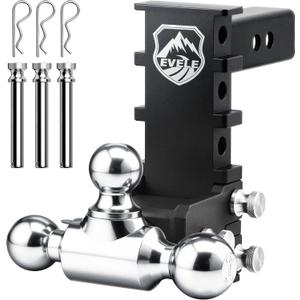 Off-Road Adjustable Trailer Hitch Tri-Ball Mount Fit 2 Receiver, 6 Rise/Drop Tow Hitch for Trucks, RV, Boat, & ATV/UTV (1-7/8", 2", 2-5/16" Balls) Heavy Duty 12,500 lbs GTW, Tool-Free Setup