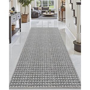 DEXI Hallway Runner Rug 3.3x6.7, Woven Braided Farmhouse Runner Carpet Indoor, Absorbent Thin Long Entryway Runners for Kitchen, Laundry Room, Patio Entrance, Checkered Grey