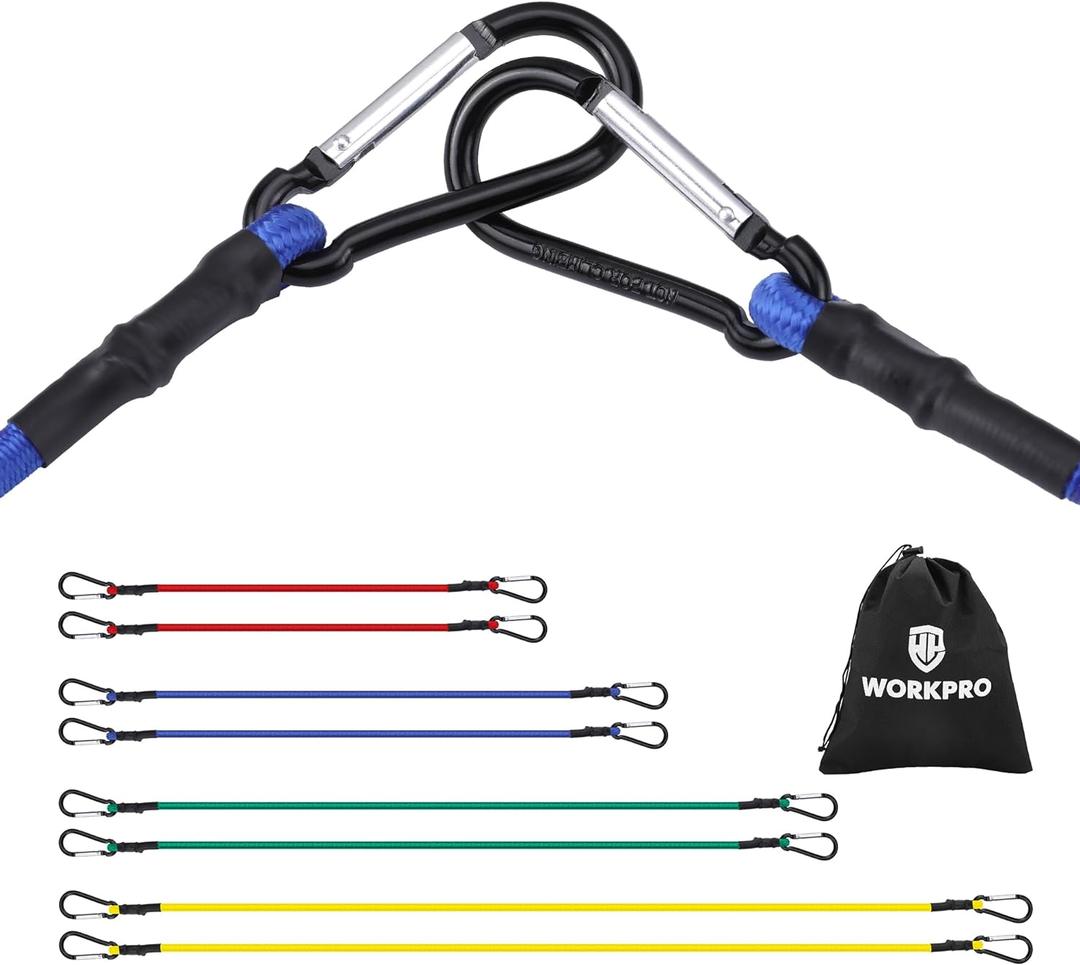 WORKPRO Bungee Cords Heavy Duty Outdoor - 22 PCS Bungee Cords with Hooks in a Storage Bag Includes 10", 18", 24", 30", 36", 48" Bungie Cord Bundle Assortment with Metal Hook, Bungee Straps