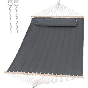SUNCREAT Portable Tree Hammock with Hardwood Spreader Bar, Extra Large Soft Pillow, Heavy Duty 2 Person Hammock for Indoor, Outdoor, Gray (Grey)