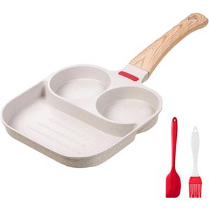 Egg Frying Pan Nonstick - 3 Section Egg Skillet 3-In-1 Divided Breakfast Grill Pan, 7.9" Omelette Pan Compatible with Gas Stove & Induction Cooktops, PFOA Free