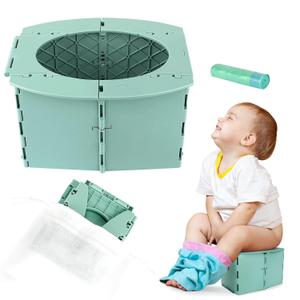 Travel Potty for Kids, Reusable Portable Folding Potty for Toddler, Foldable Toilet for Outdoor Camping, Toddler Potty Seat (Green)