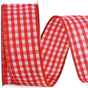 LaRibbons Red Gingham Ribbon Wired 1 1/2 Inch x 10 Yards Check Plaid Ribbon for Gift Wrapping Christmas Tree Wreath Bow Outdoor Decoration