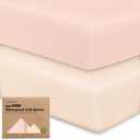 2-Pack Waterproof Baby Crib Sheets for Boys, Girls - 52x28 Viscose Derived from Bamboo Toddler Bed Sheet Neutral, Fitted Crib Mattress Protector Cover for Baby Bedding, Soft & Gentle (Cameo)