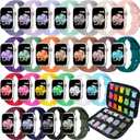 24 Pack Sport Band Compatible with Apple Watch Bands 42mm 44mm 45mm 46mm 49mm for Women Men, Silicone Strap with Watch Band Organizer for Watch Series 3 2 1