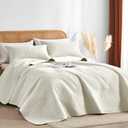OARAGE King Quilt Bedding Set Lightweight Soft Cream Bedspread Coverlet with Leaf Pattern,Ultrasonic Microfiber Bed Cover Set for All Season 3 Pieces (1 Quilt, 2 Shams)