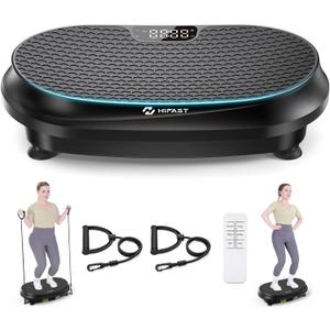 Curved Vibration Plate Exercise Machine, Vibrating Plate 400 lbs Capacity with 9 Auto Modes and 120 Adjustable Speeds, Large LED Display, Touch and Remote Control, Vibration Platform for Home (Black)