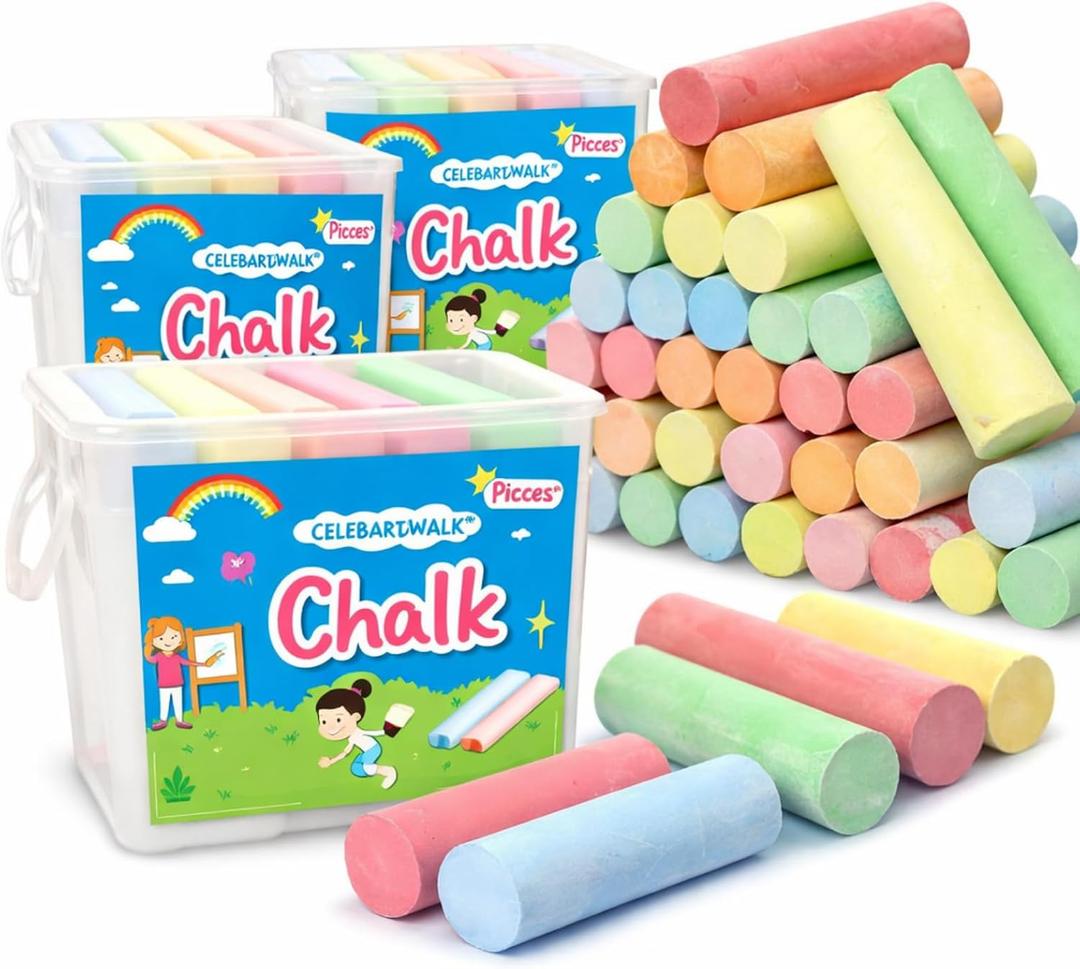 60 Pcs Jumbo Sidewalk Chalk Street Driveway Chalks Dustless Washable Multicolor Chalk with Three Boxes Storage 5 Colors for Party Prizes Chalkboard Outdoor Play Easter Set Drawing Home School