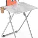 Folding TV Tray Tables, TV Dinner Trays for Eating, Portable Tv Trays with Cup Holder, Folding Tray Side Table, Foldable Snack Table for Bed, Sofa, (White Marble, 1PC)