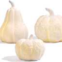 Set of 3 Large Ceramic Pumpkin with Light, Thanksgiving Table Decorations Decorative White Pumpkins Fall Centerpiece Table Decorations for Home