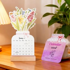 Mini Desk Calendar 2026 - Small Desktop Floral Standing Calendars 2026 Monthly Flower Office Calender for Home Decor Desk Accessories