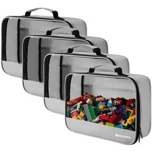 4 PCS Toys Storage Bag, Classic Bricks Building Set Storage Bag, Travel Case for Building Toys, Puzzles, Grey