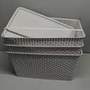 BINO | Plastic Storage Baskets with Lids, 22 Liter - 3 Pack, Natural Grey | THE WOVEN COLLECTION | Storage Basket for Shelves | Woven Storage Baskets for Organizing Bins | Pantry Shelf Organizer Bin