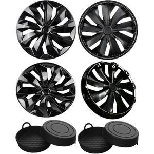 Hubcap Wheel Cover Universal-Fit R16 Steel Wheel with Cup Coaster Kit | Stylish Hub Caps Iron Wheel Rims Cover ABS Tire Cap Upgrade Your Cars Trucks Sedans SUV Vans-Set of 4（16-inch Kit，Black）