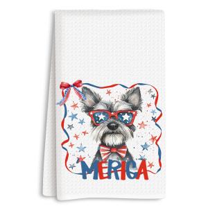 ASDFKVFR 4th of July Kitchen Towels, Dog Kitchen Towels, Independence Day Patriotic Hand Towel for Bathroom, Schnauzer Gifts for Women, Independence Day Decorations, Dogs Lover Gifts 14x24 Inch