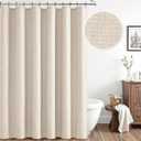 ANRODUO Boho Farmhouse Linen Long Shower Curtain, 96 Inch Cream Fabric Shower Curtain with 12 Metal Hooks, Waterproof Heavy Duty Polyester, Button Hole Design, Machine Washable for Bathroom, W72xL96
