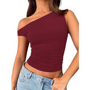 ForeFair Womens Off Shoulder Tops Sleeveless Going Out Crop Tank Tops Slim Fitted Shirts Summer Outfits Y2K Cute Tops (Medium, Burgundy)