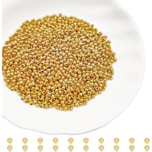 2500Pcs 2mm Metal Spacer Beads Metallic Plated Round Smooth Loose Beads, Bracelet Making Clamp End Stopper Spacer Beads for Jewelry Making (K-Gold)