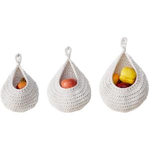 Set of 3 Jute Wall Hanging Baskets for Potato Garlic Onion Fruits Hand Made Hanging Bag for Farmhouse Decor and Kitchen Storage Organization (beige)