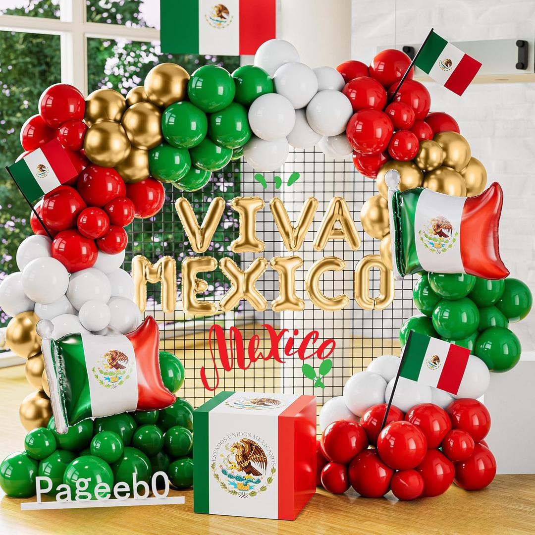 Mexico Balloon Arch Garland Kit, 154 pcs Green White Red Gold Mexico Flag VIVA Foil balloons for Mexico Independence Day JDia De La Independencia Theme Birthday 16th September Party Decoration (Green)