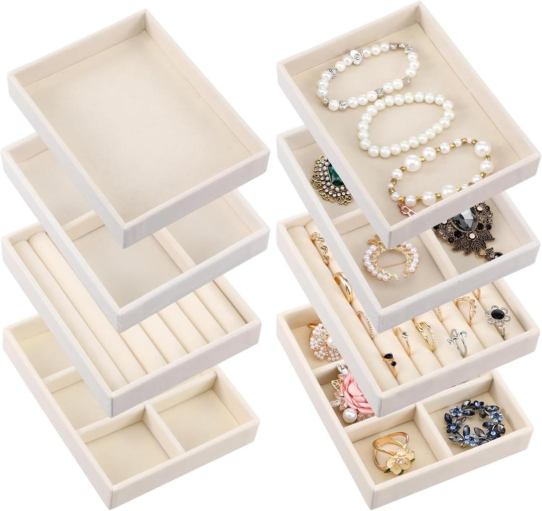Kifmurase 8Pcs Mini Velvet Jewelry Drawer Organizer Trays, Stackable Jewelry Storage Inserts Set, Small Drawer Inserts Display Case for Earrings, Rings, Necklaces, Bracelets