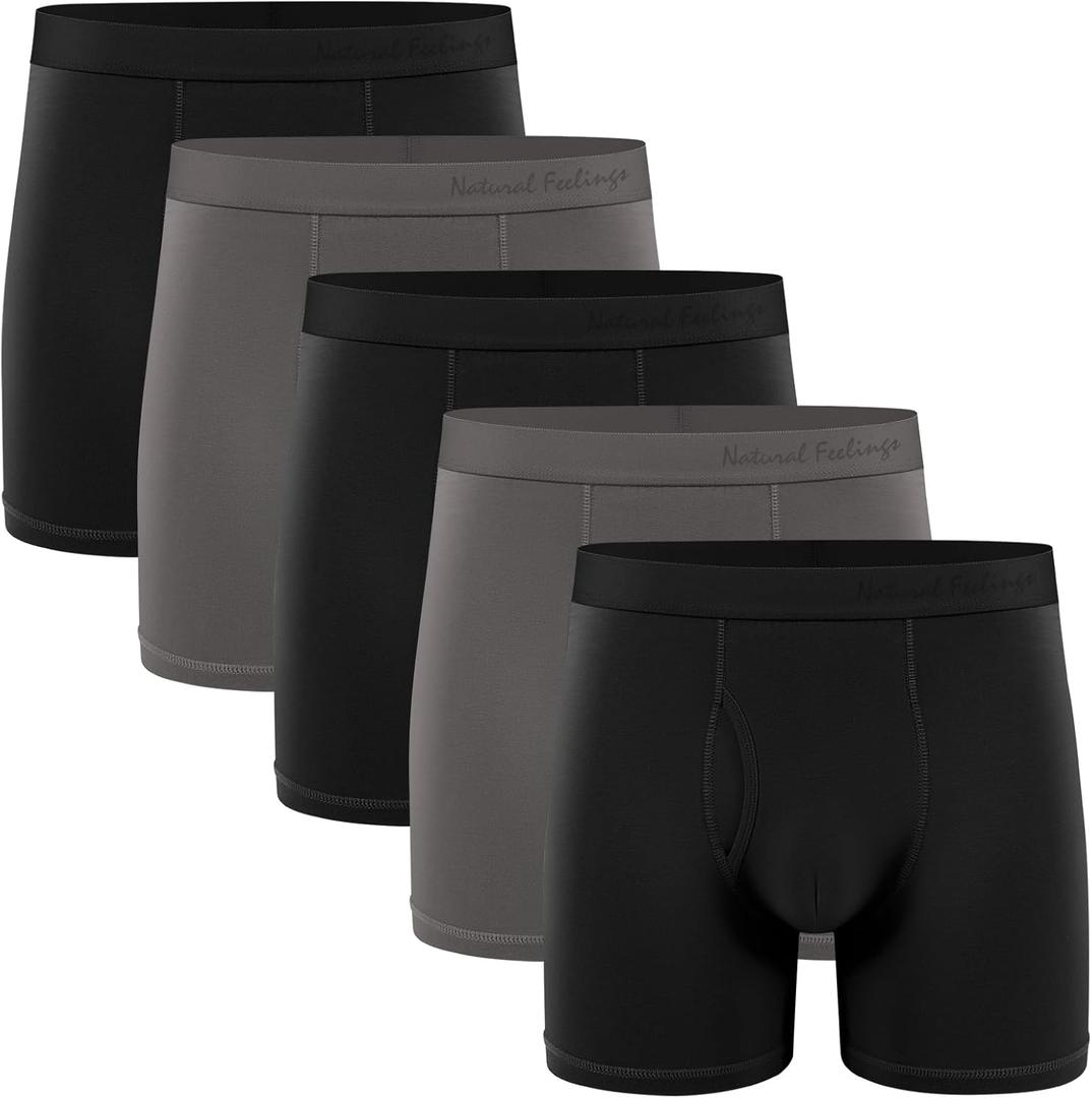Natural Feelings Boxer Briefs Mens Underwear Men Pack Soft Cotton Open Fly Underwear (Small, Black Grey Pack 5)