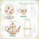 Zhehao Porcelain Tea Set with Metal Holder and Spoon Adult Ceramic Tea Set European Flower Painting Teapot Cup Saucer Spoon for Women Mom Gift, Large Version(Elegant Style,20 Pcs)
