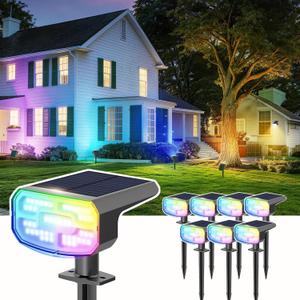 Color Changing Solar Spot Lights Outdoor Waterproof IP65,9 Lighting Modes Multicolor RGB Christmas Spotlight for Porches Yard Gardens Landscape Deconrations-8 Pack