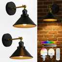 Black Gold Vintage Wireless Battery Operated Wall Sconces — Cordless Battery Powered LED Wall Lights Set of 2, Wall Lamp with Remote, Indoor Wall Lamp Fixture for Gallery, Bedroom, Farmhouse