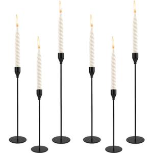 6Pcs Tall Candlestick Holders, Metal Taper Candle Holders Stand Set, Vintage Wedding Table Centerpiece, Fireplace Mantle, Home Dining Room Decor(Color:Black)