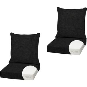 Arden Outdoor Foam Deep Seat Cushion (2-Pack), 22x24, Premium High-Density Foam, Never Flattens, Weather-Proof for Patio Chair Sofa Couch, Black Leala