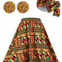 Women African Dashiki Skirt Casual Stretch Head Wrap Scarf Drop Dangle Earrings (Medium) Multicolored