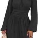 ANRABESS Womens Dress Long Lantern Sleeve Square Neck Elastic Waist Ruffle Flowy Swing A-Line Short Dresses 2025 Fall Fashion M