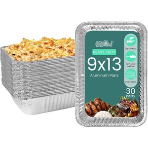 FUNSTITUTION Aluminum Foil Pans 9x13 (30 Pack) - Disposable Aluminum Baking Pans With High Heat Conductivity For Grilling, Cooking, Storing, Prepping
