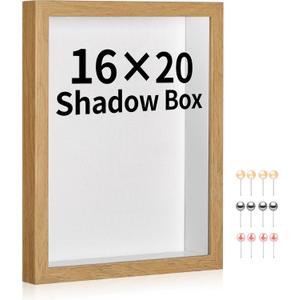 16x20 Shadow Box Picture Frame Display Case with Soft Linen Back-Thickened Panel,Large Brown Deep Shadow Box Frame 16x20 for Jersey Graduation Items Flower Photo Craft Memorial